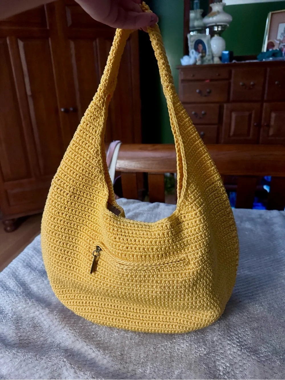 The Sak Yellow Crochet Hobo with Beaded Peace Charm